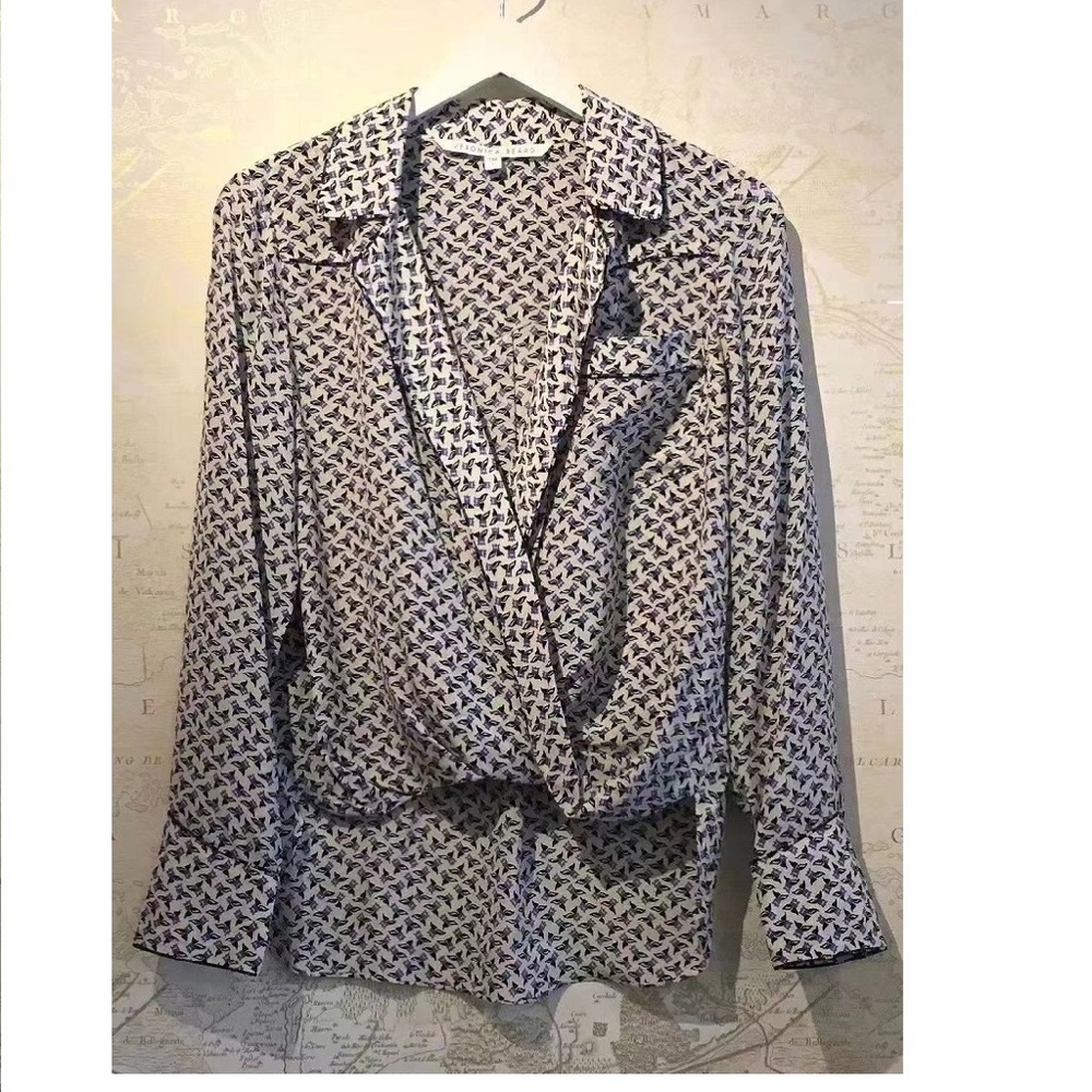 Veronica Beard Denim Worth Blouse in White Blue - Picture 5 of 7